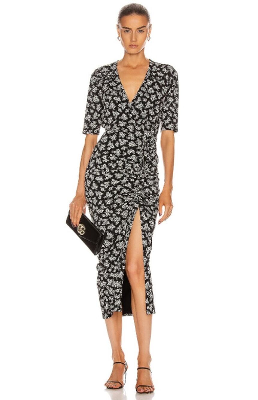 Veronica Beard Mariposa 3/4-Sleeve Floral Midi Dress in Black & White, Size XS